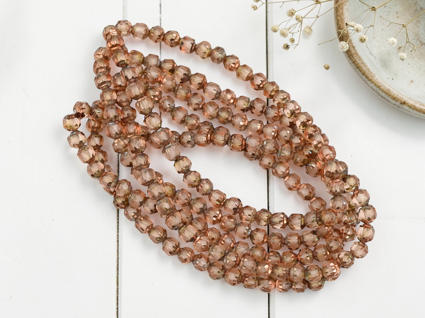 *40* 4mm Copper Washed Peach Fire Polished Cathedral Beads