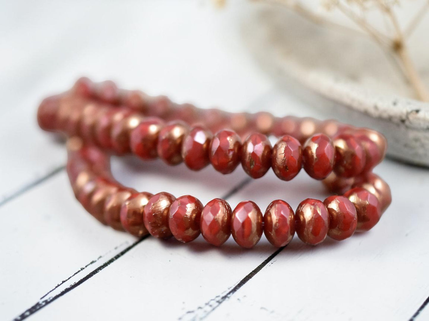 *30* 3x5mm Bronze Washed Red Opaline Fire Polished Rondelle Beads