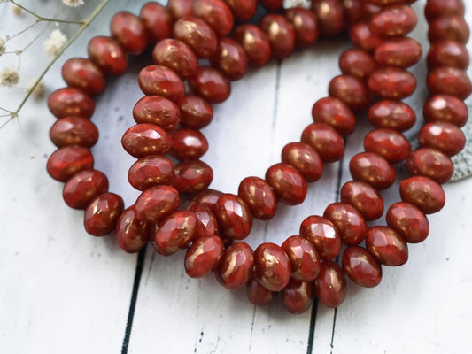 *30* 3x5mm Bronze Washed Red Opaline Fire Polished Rondelle Beads