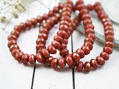 *30* 3x5mm Bronze Washed Red Opaline Fire Polished Rondelle Beads
