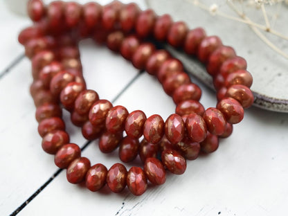 *30* 3x5mm Bronze Washed Red Opaline Fire Polished Rondelle Beads