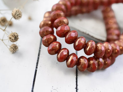 *30* 3x5mm Bronze Washed Red Opaline Fire Polished Rondelle Beads