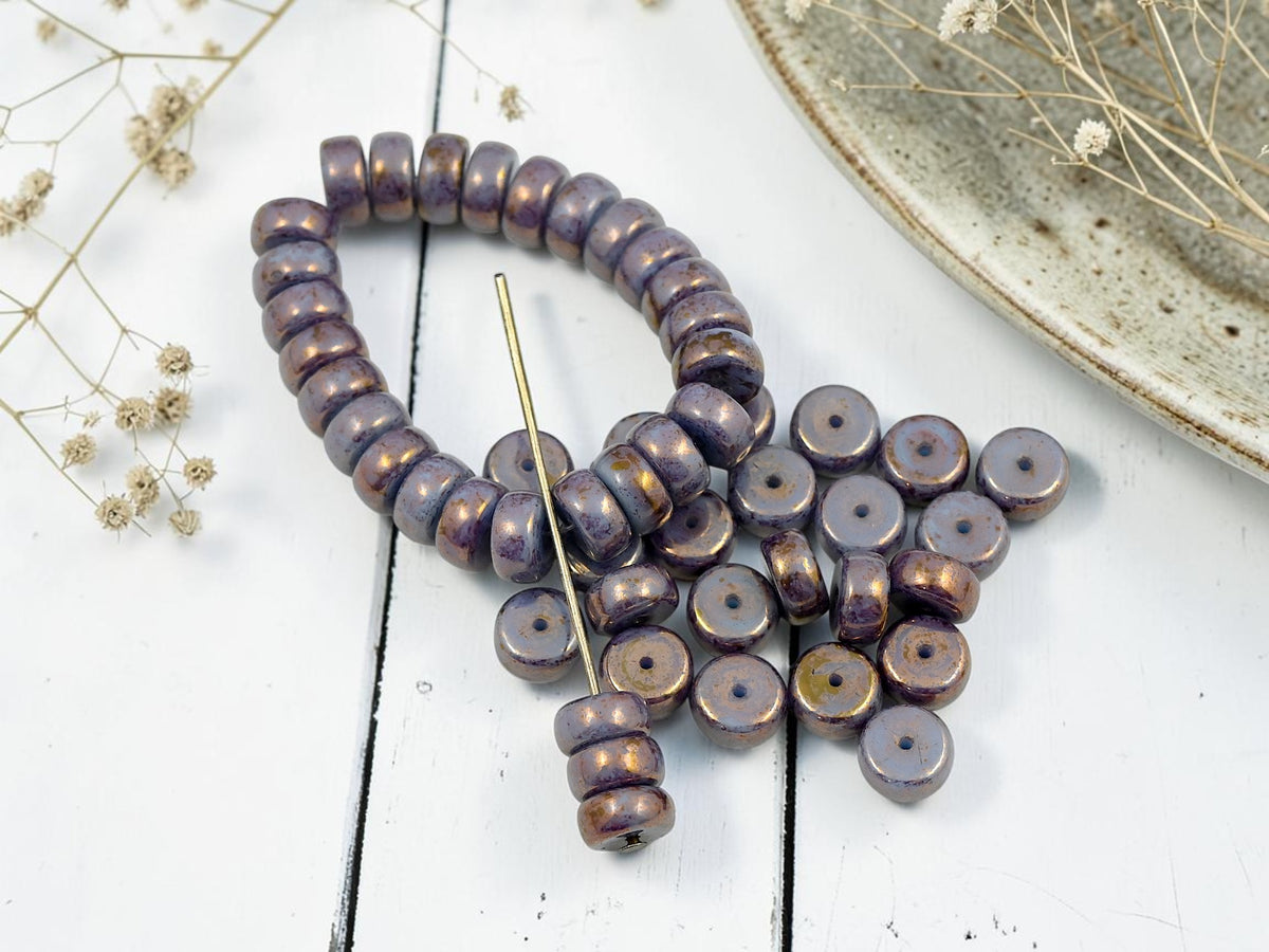 *25* 8x4mm Gold Lustered Slate Blue Heishi Rondelle Beads