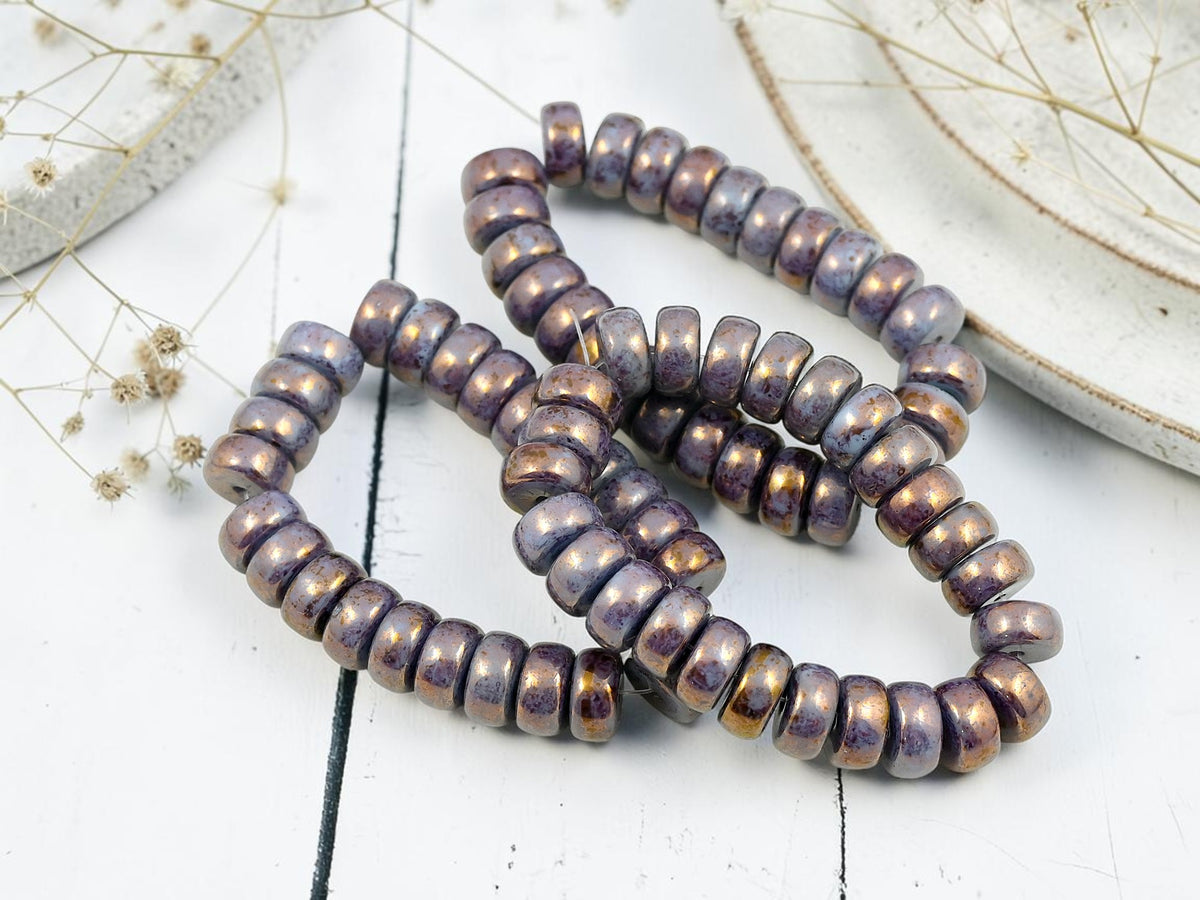 *25* 8x4mm Gold Lustered Slate Blue Heishi Rondelle Beads
