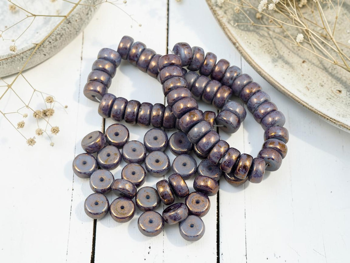 *25* 8x4mm Gold Lustered Slate Blue Heishi Rondelle Beads