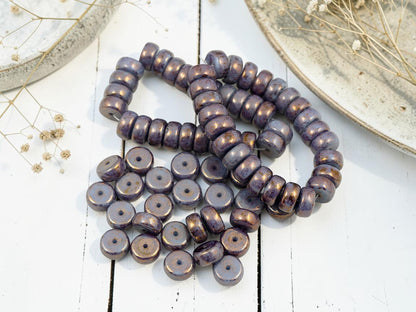 *25* 8x4mm Gold Lustered Slate Blue Heishi Rondelle Beads