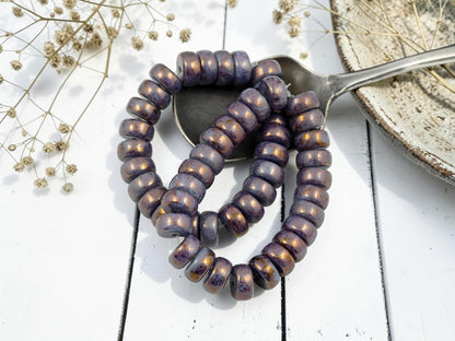 *25* 8x4mm Gold Lustered Slate Blue Heishi Rondelle Beads