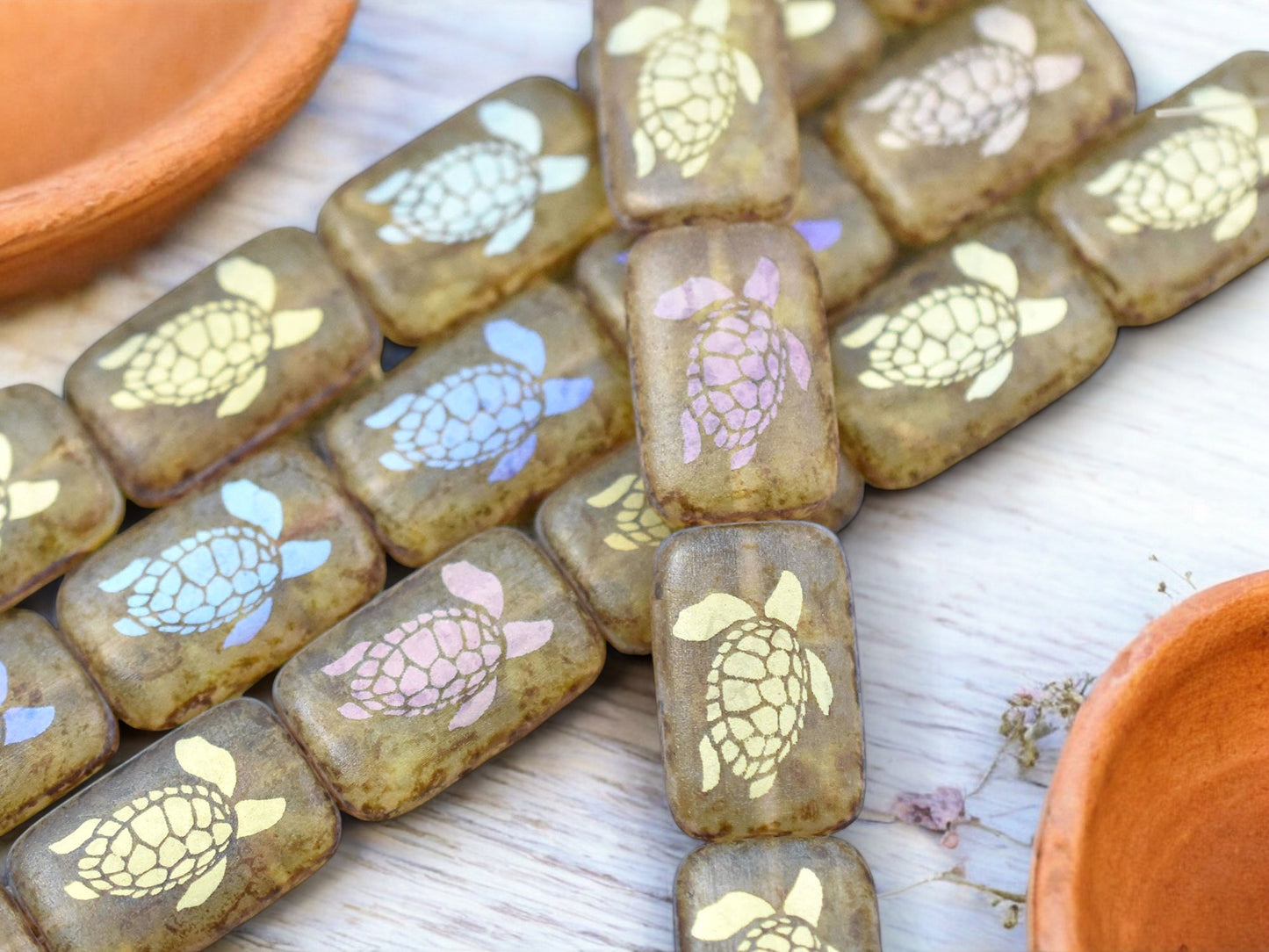 *6* 18x12mm Matte Crystal Picasso Laser Tattoo Rectangle Turtle Beads