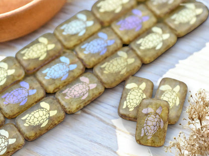 *6* 18x12mm Matte Crystal Picasso Laser Tattoo Rectangle Turtle Beads
