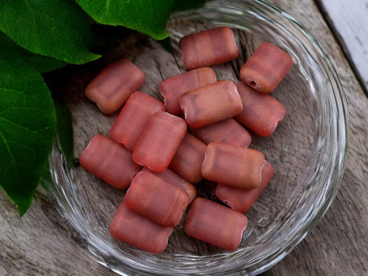 *25* 12x8mm Matte Blended Red Chiclet Rectangle Beads