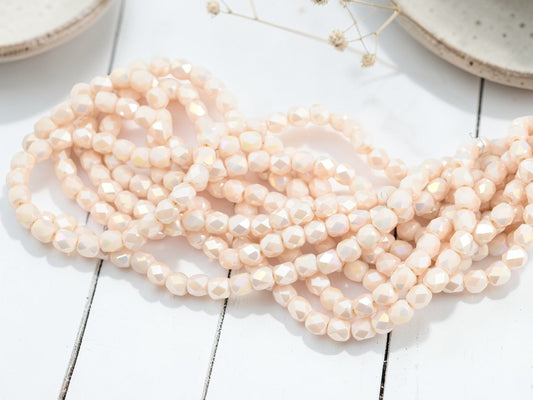 5x6mm Electroplated Peach Puff Luster Faceted Round Beads