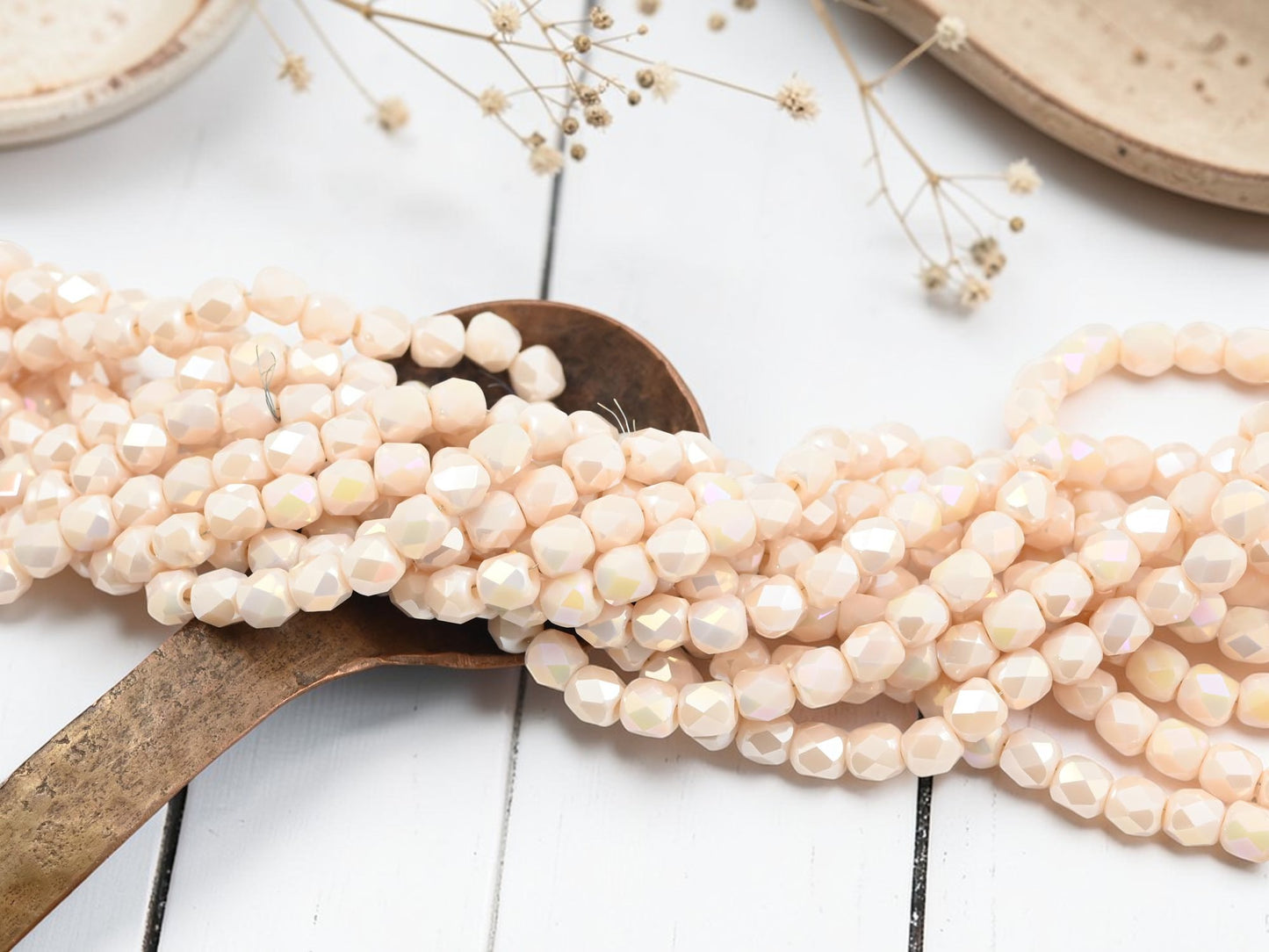 5x6mm Electroplated Peach Puff Luster Faceted Round Beads