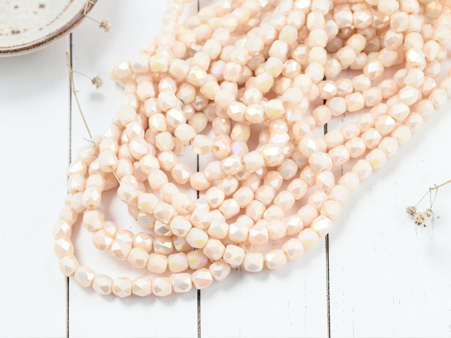 5x6mm Electroplated Peach Puff Luster Faceted Round Beads