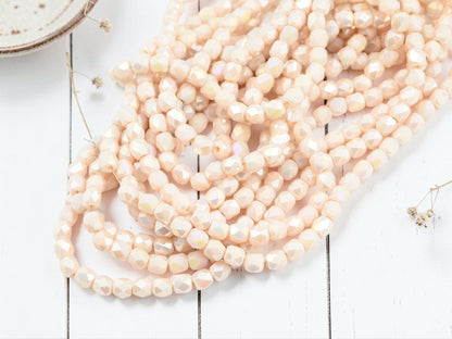 5x6mm Electroplated Peach Puff Luster Faceted Round Beads