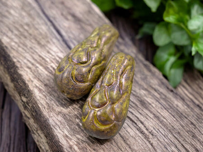 *6* 25x12mm Opaque Yellow Nebula Mermaid Scale Large Drop Beads