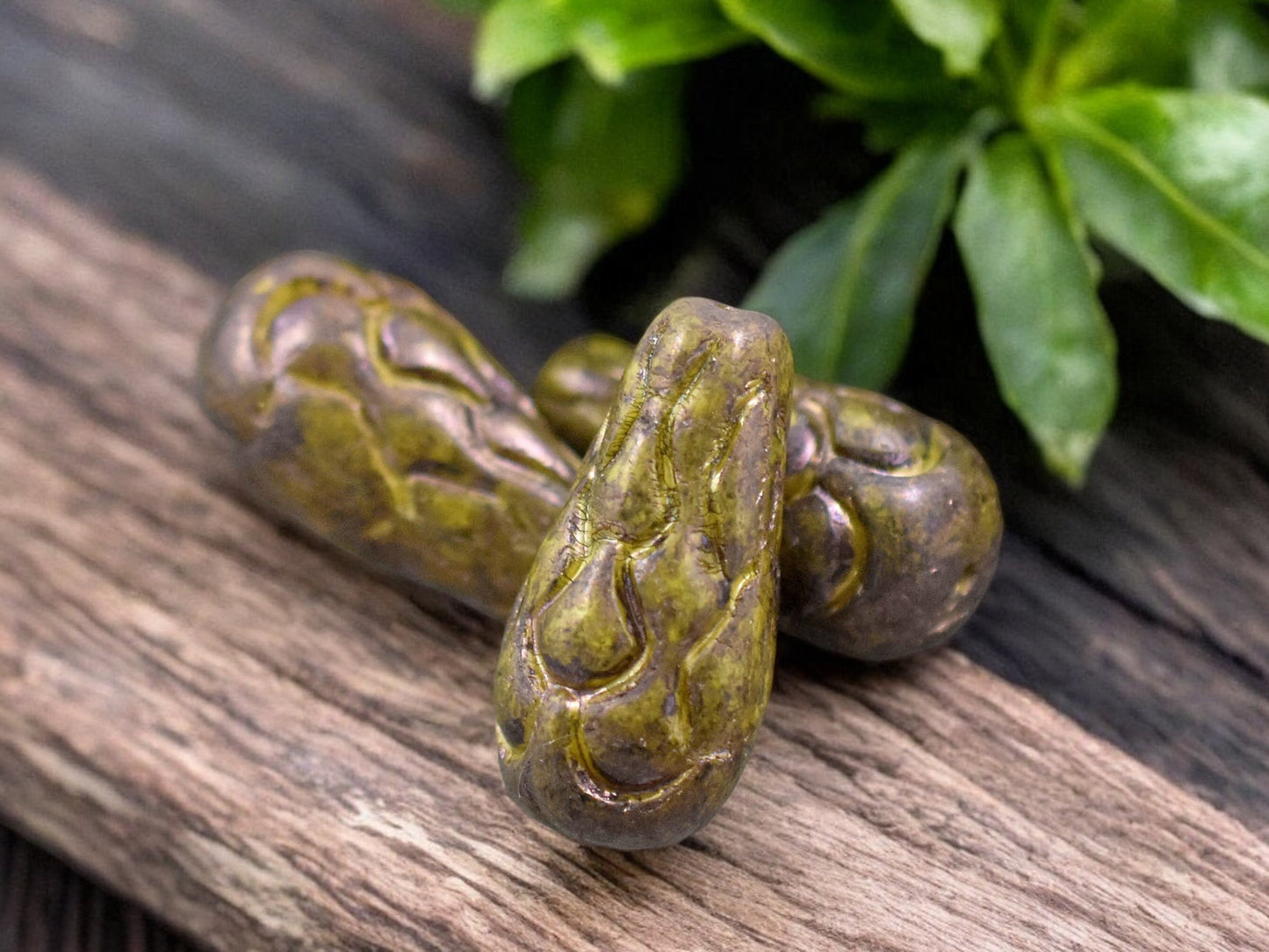 *6* 25x12mm Opaque Yellow Nebula Mermaid Scale Large Drop Beads