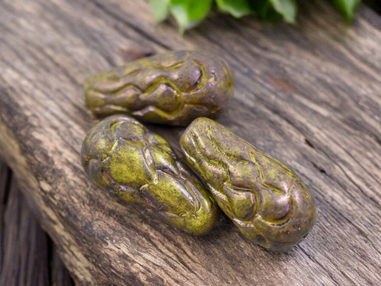 *6* 25x12mm Opaque Yellow Nebula Mermaid Scale Large Drop Beads