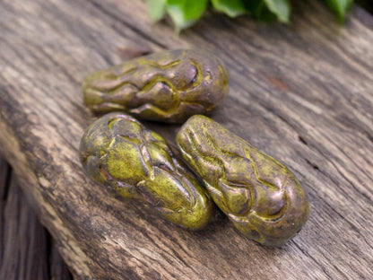 *6* 25x12mm Opaque Yellow Nebula Mermaid Scale Large Drop Beads