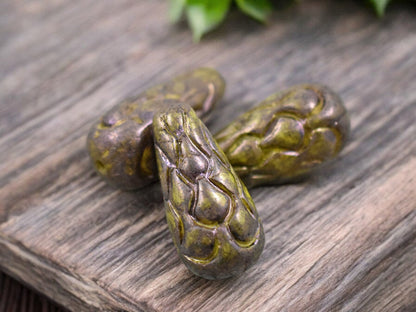 *6* 25x12mm Opaque Yellow Nebula Mermaid Scale Large Drop Beads