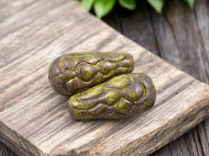 *6* 25x12mm Opaque Yellow Nebula Mermaid Scale Large Drop Beads