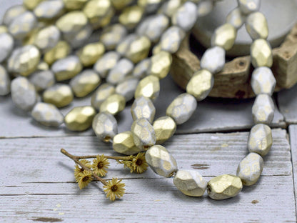 *20* 6x8mm Gold Washed Etched Ash Grey Faceted Oval Beads