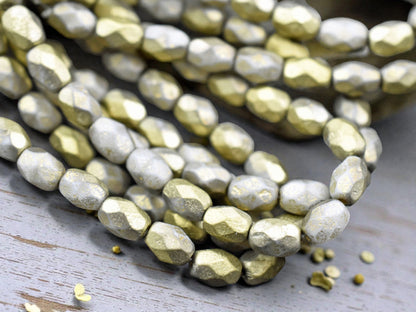 *20* 6x8mm Gold Washed Etched Ash Grey Faceted Oval Beads