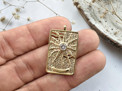 25x22mm 18k Plated CZ Hammered Heart  Pendant