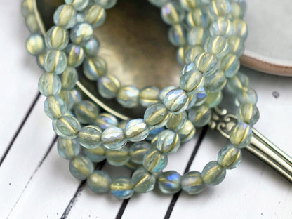 *25* 6mm Gold Washed Matte Blue Aqua AB Faceted Round Melon Beads