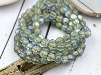 *25* 6mm Gold Washed Matte Blue Aqua AB Faceted Round Melon Beads