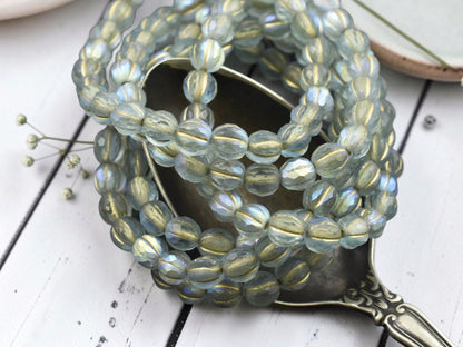 *25* 6mm Gold Washed Matte Blue Aqua AB Faceted Round Melon Beads