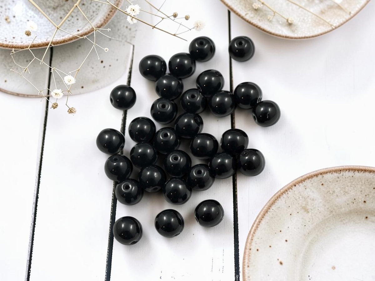 *50* 6mm Opaque Jet Black Round Druk Beads