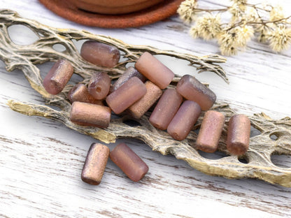*16* 9x5mm Copper Washed Etched Salmon Tube Beads