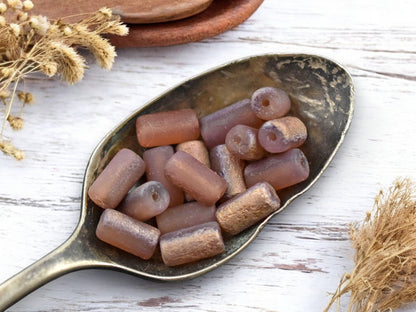 *16* 9x5mm Copper Washed Etched Salmon Tube Beads