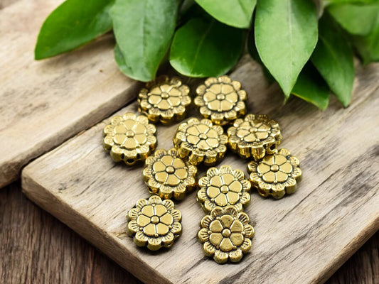 *50* 9mm Antique Gold Flower Coin Beads