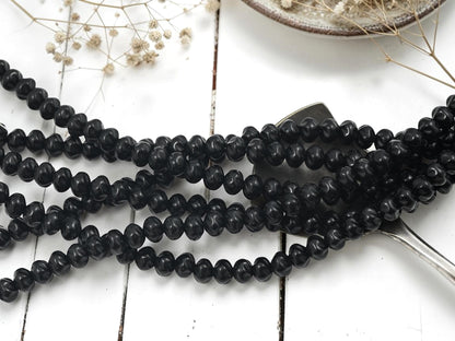 *42* 5x6mm Opaque Jet Black Twisted Rondelle Beads