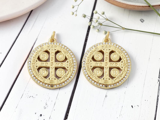 24x22mm 14k Long Lasting Gold Plated Brass Micro Pave CZ Cross Charm Pendant