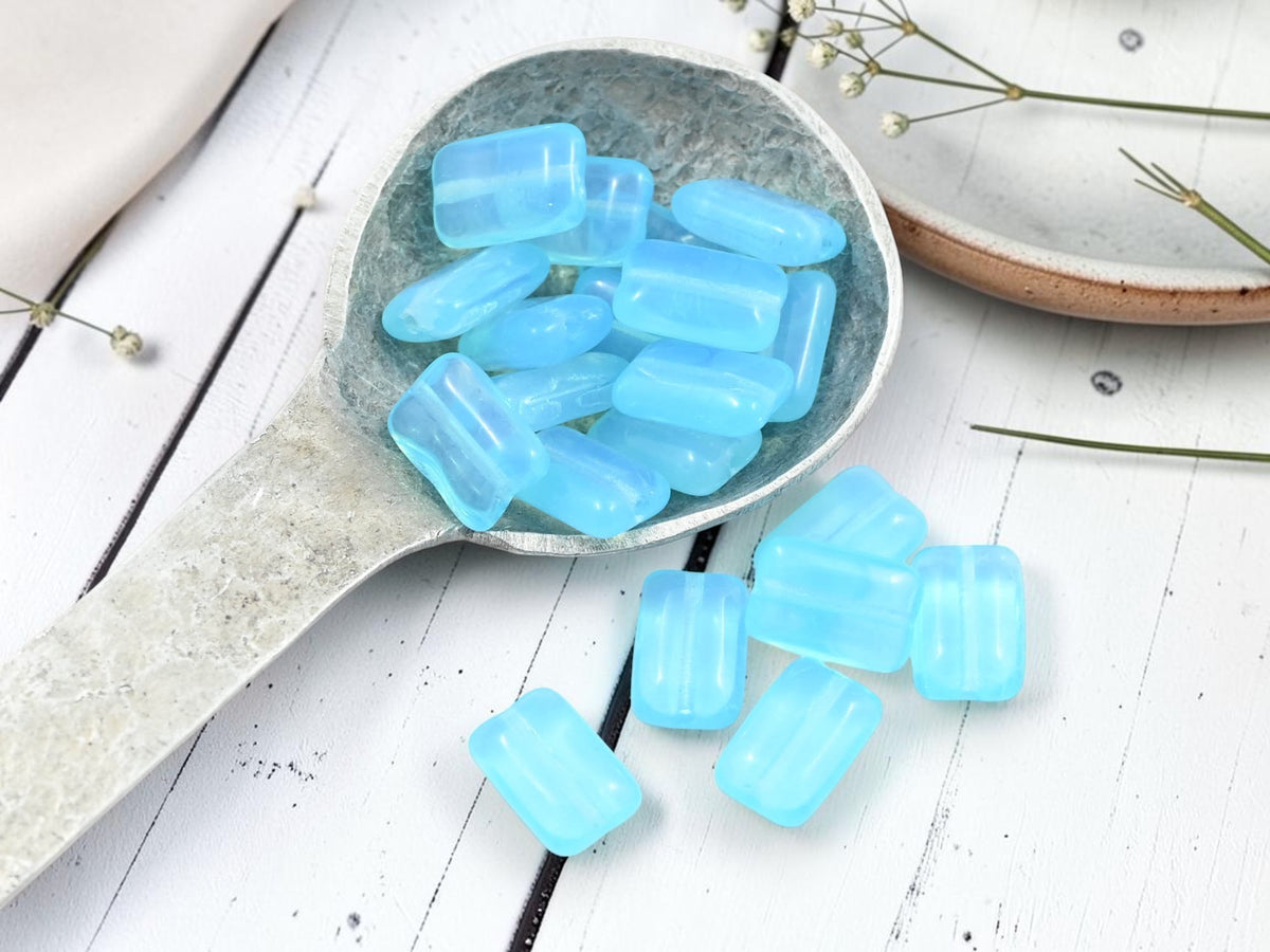 *15* 12x8mm Blue Aqua Opaline Chiclet Rectangle Beads