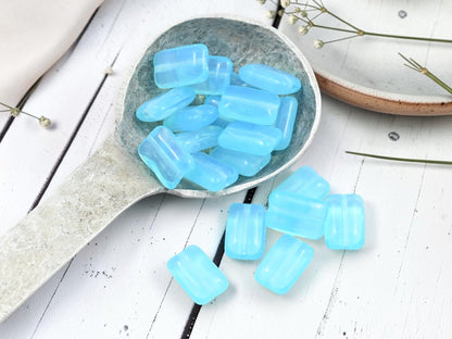 *15* 12x8mm Blue Aqua Opaline Chiclet Rectangle Beads