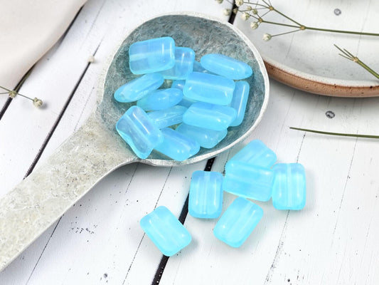*15* 12x8mm Blue Aqua Opaline Chiclet Rectangle Beads