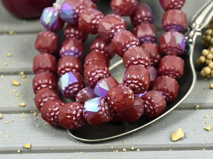 *15* 8mm Metallic Pink Washed Ruby Red AB Fire Polished Cathedral Beads