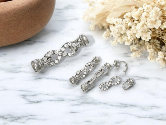 48x11mm Silver Rhinestone Folder Over Infinity Clasp w/ Cord Ends