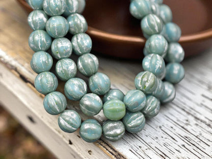 *25* 6mm Blue Turquoise Picasso Fluted Round Melon Beads