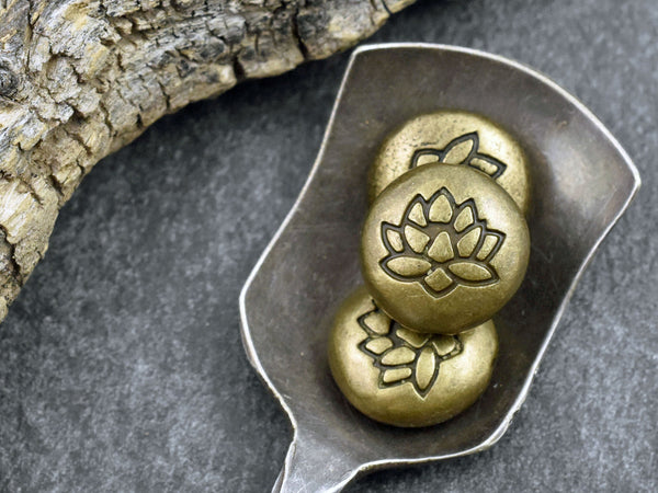 *10* 14mm Antique Bronze Lotus Flower Design Coin Beads
