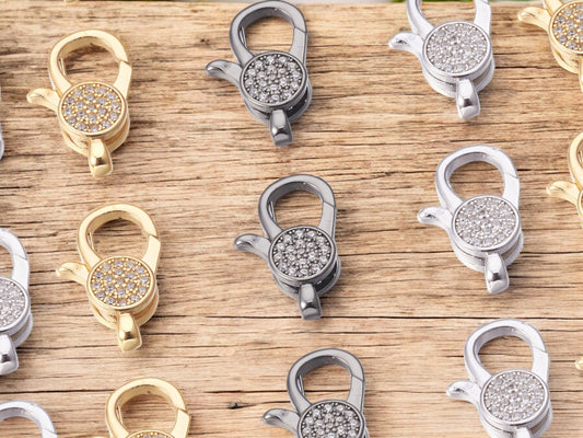 19x12mm Micro Pave Cubic Zirconia Lobster Claw Clasp -- Choose your color