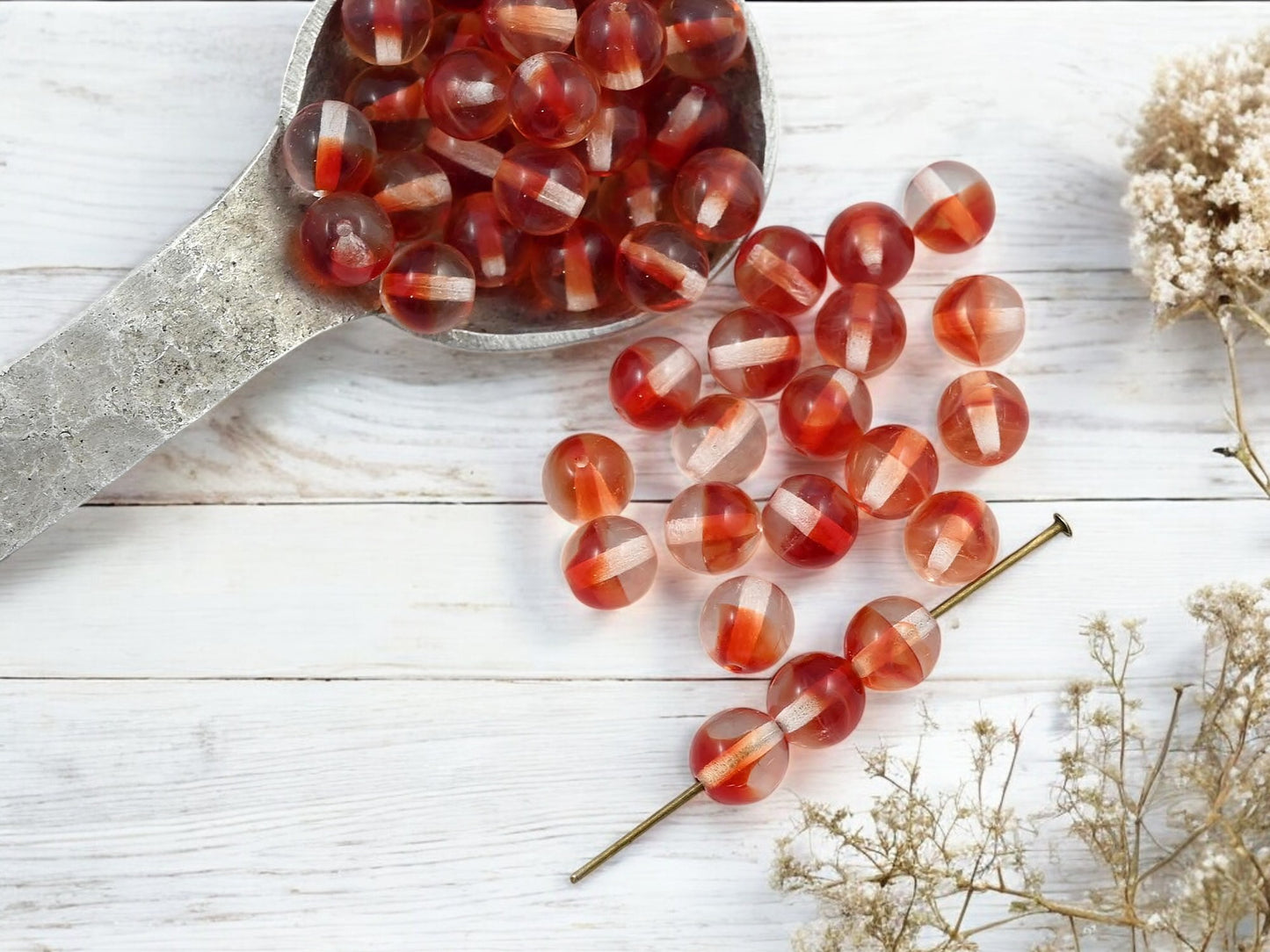 2 Tone Crystal Ruby Round Druk Beads - 6mm or 8mm