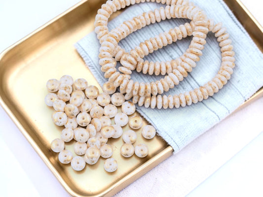 *50* 6x2mm Antique Gold Washed White Ivory Smooth Rondelle Beads