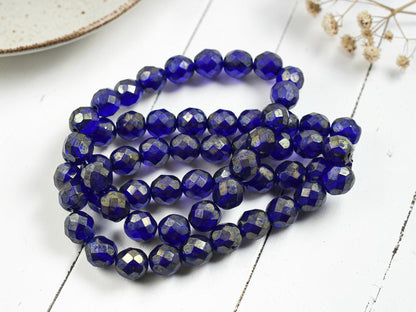 *20* 8mm Gold Lustered Cobalt Fire Polished Round Beads