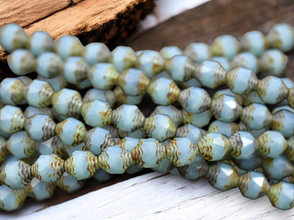 *15* 10x8mm Aqua Opaline Picasso Turbine Beads
