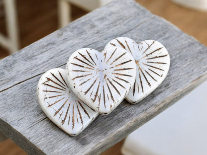 *4* 22mm Bronze Patina Washed White Opal Heart Beads