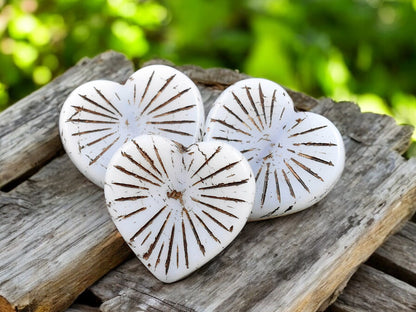 *4* 22mm Bronze Patina Washed White Opal Heart Beads